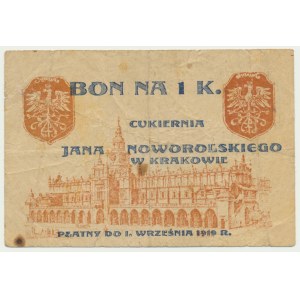 Krakow, Jan Noworolski's Confectionery, 1 crown 1919 - stamp numerator