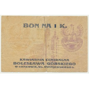 Krakow, Café Central Boleslaw Gorski, 1 crown 1919 - red date stamp