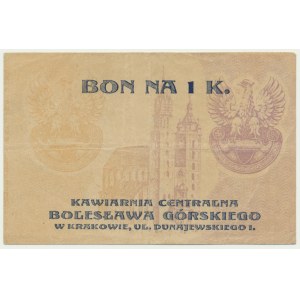 Kraków, Kawiarnia Centralna Bolesława Górskiego, 1 korona 1919 - datownik odręczny