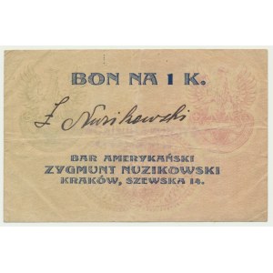 Kraków, Bar Amerykański Zygmun Nuzikowski, 1 korona 1919 - RZADKI