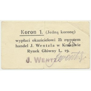 Kraków, J. Wentzl, 1 korona 1919 - numerator 8 mm - BARDZO RZADKI