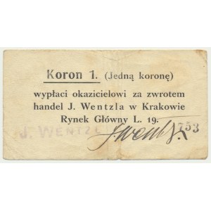 Kraków, J. Wentzl, 1 korona 1919 - numerator 4 mm
