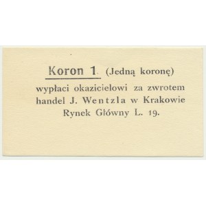 Krakow, J. Wentzl, 1 crown 1919 - blank - later printing ?