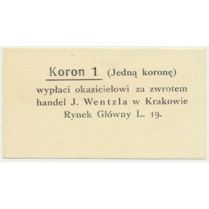 Kraków, J. Wentzl, 1 korona 1919 - blankiet - późniejszy druk ?