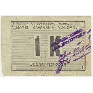 Kraków, Hotel i Kawiarnia Monopol, 1 korona 1919 - RZADKIE