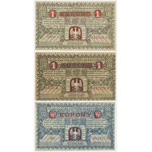 Kraków, 1/2 korony i 2x 1 korona 1919 (3 sztuki)