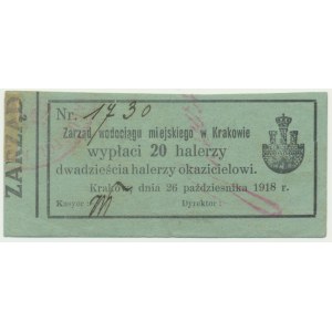 Cracovie, Régie municipale des eaux, 20 haler 1918 - OCTOBRE