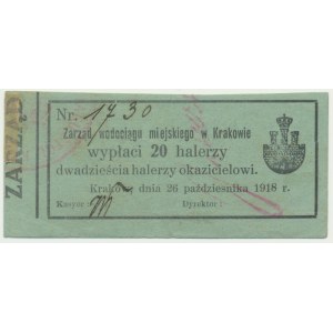 Krakow, Municipal Waterworks Board, 20 haler 1918 - OCTOBER