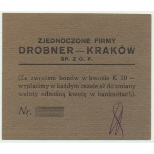Kraków, Zjednoczone Firmy Drobner, 1 korona 1919 - blankiet z podpisem