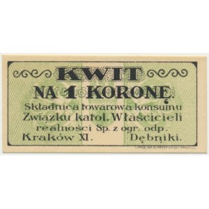 Krakow, Storehouse of the Union of Catholic. Owners of real estate, 1 crown 1919