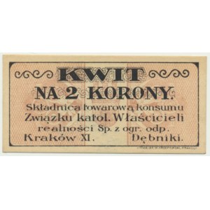 Kraków, Storehouse of the Association of Catholic. Owners of realty, 2 crowns 1919