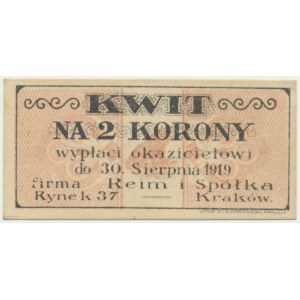 Krakow, Reim and Company, 2 crowns 1919 - reverse