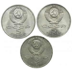 Set, Russia, USSR, 5 Rubles and 3 Roubles Leningrad 1989 (3 pcs.)