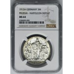 Niemcy, Królestwo Prus, Wilhelm II, 3 Marki Berlin 1913 A - NGC MS64