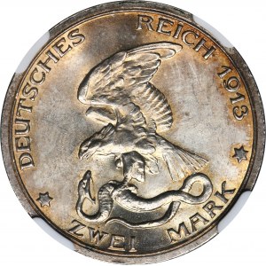 Niemcy, Królestwo Prus, Wilhelm II, 2 Marki Berlin 1913 A - NGC MS64