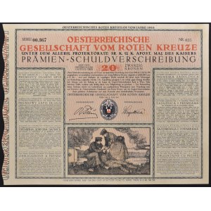Austria, Red Cross Society, premium debt record, 20 crowns 1916