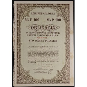 5% Długoterminowa Pożyczka Państwowa 1920, obligacja 100 mkp