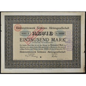 Wrocław, Elektrizitätswerk Schlesien AG, 1,000 marks 1913, Series X