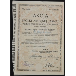 Arms and Machinery Factories Arma S.A., 10,000 mkp 1923 - registered
