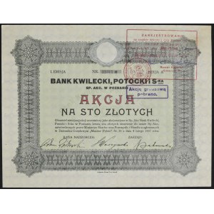 Kwilecki Bank, Potocki and S-ka, 100 zloty, Issue I