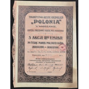 Joint Stock Insurance Company Polonia, 5 x 1,000 mkp 1922, Issue III