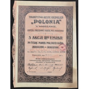Towarzystwo Akcyjne Ubezpieczeń Polonia, 5 x 1.000 mkp 1922, Emisja III