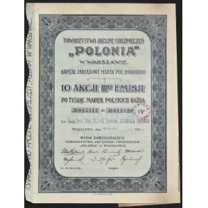 Towarzystwo Akcyjne Ubezpieczeń Polonia, 10 x 1.000 mkp 1922, Emisja III