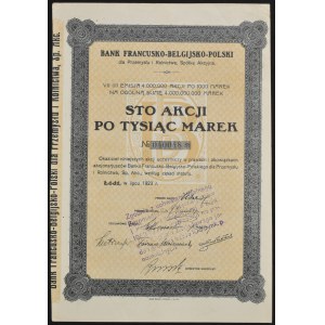 Bank Francusko-Belgijsko-Polski dla Przemysłu i Rolnictwa S.A., 100 x 1.000 mkp 1923, Emisja VII