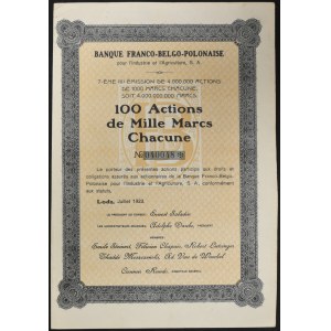 French-Belgian-Polish Bank for Industry and Agriculture S.A., 100 x 1,000 mkp 1923, Issue VII