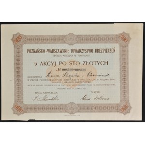 Poznańsko-Warszawskie Towarzystwo Ubezpieczeń S.A.; 5 x 100 zł 1927