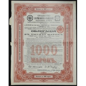 Towarzystwo Drogi Żelaznej Warszawsko-Wiedeńskiej, 4% obligacja 1.000 marek 1901, seria XI