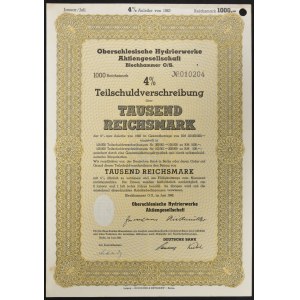 Oberschlesische Hydrierwerke AG, 4% bond 1,000 marks 1943