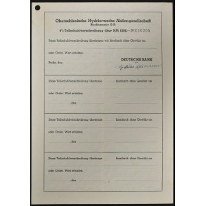 Oberschlesische Hydrierwerke AG, 4% bond 1,000 marks 1943