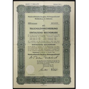 Niederschlesische Bergbau-AG, 4% bond 1,000 marks 1942