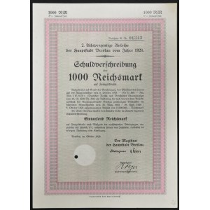 Breslau, second 8% loan of 1928, bond of 1,000 marks