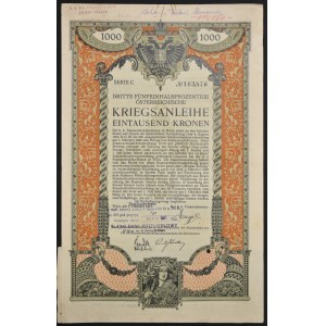 Rakúsko, 3 vojnové pôžičky, dlhopis 1 000 korún 1915