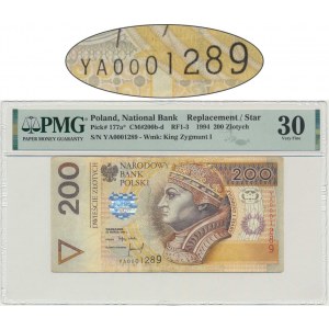 200 złotych 1994 - YA 0001289 - PMG 30 - seria zastępcza