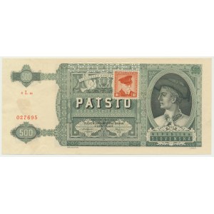 Czechoslovakia, 500 Korun (1945) on 500 Slovak Korun 1941 - SPECIMEN -