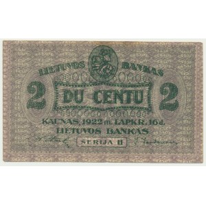 Lithuania, 2 Centu 1922 - ATTRACTIVE