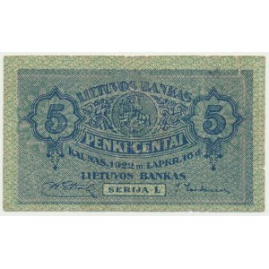 Litwa, 5 centów 1922