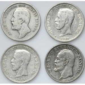 Set, Sweden, Oscar II and Gustav V, 1 Krona (4 pcs.)
