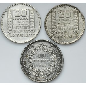 Set, France, 10 Francs and 20 Francs (3 pcs.)