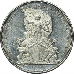 Switzerland, 5 Francs Bern 1881 - Shooting Festival in Fribourg