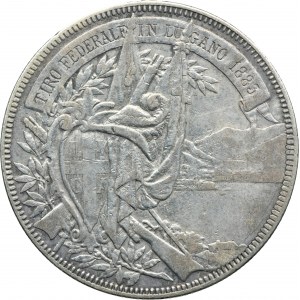 Switzerland, 5 Francs Bern 1883 - Shooting Festival in Lugano