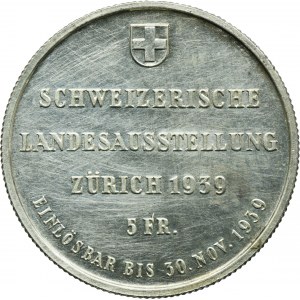 Switzerland, 5 Francs Le Locle 1939 HF - Exhibition in Zurich