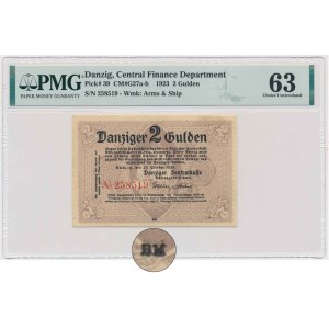 Danzig, 2 Gulden 1923 - October - BM initials - PMG 63