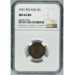 5 pennies 1931 - NGC MS64 BN