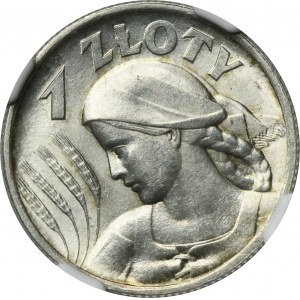 Kobieta i kłosy, 1 złoty Londyn 1925 - NGC MS64 - kropka po dacie