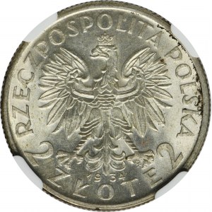 Głowa Kobiety, 2 złote 1934 - NGC MS62 - ŁADNA