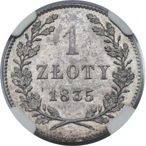 Wolne Miasto Kraków, 1 złoty 1835 - NGC MS62 PL - jak lustrzanka - RZADKOŚĆ